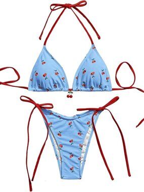 🍒 Cherry Print Triangle Bikini Set | Size S | NWT 🍒
